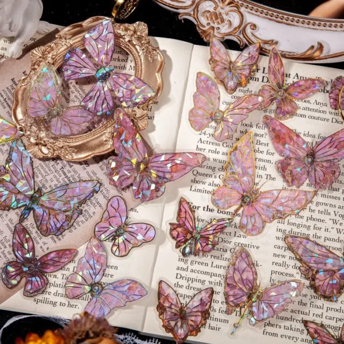 20 Pcs Holographic Butterfly Stickers Resin Transparent Glitter Shiny Butterflies Decals sticker Decorations For Scrapbook Craft - Image 1