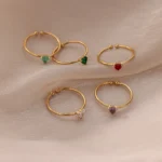 Zircon Heart Birthstone Rings For Women Gold Color Adjustable Stainless Steel Birthstone Heart Ring Wedding Jewelry Gift BFF - Image 6