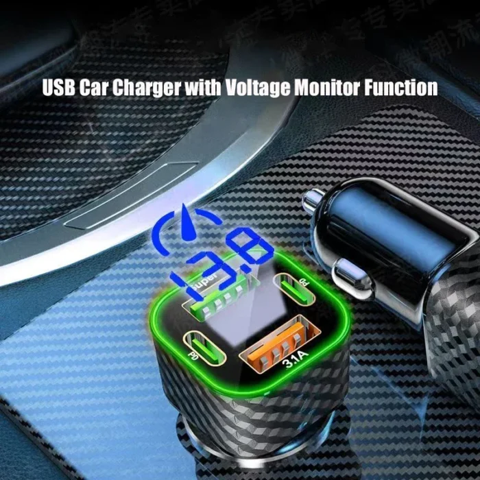 UYUXIO USB C Car Phone Charger Dual PD 4 in 1 with Voltage Display Super Fast Charge Adapter for iPhone Xiaomi Oppo Vivo Samsung - Image 5