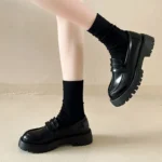 Lucyever Black Pu Leather Platform Loafers for Women Preppy Style Slip On Student Shoes Woman Thick Bottom Single Shoes Size 43 - Image 4