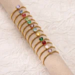 Zircon Heart Birthstone Rings For Women Gold Color Adjustable Stainless Steel Birthstone Heart Ring Wedding Jewelry Gift BFF - Image 4