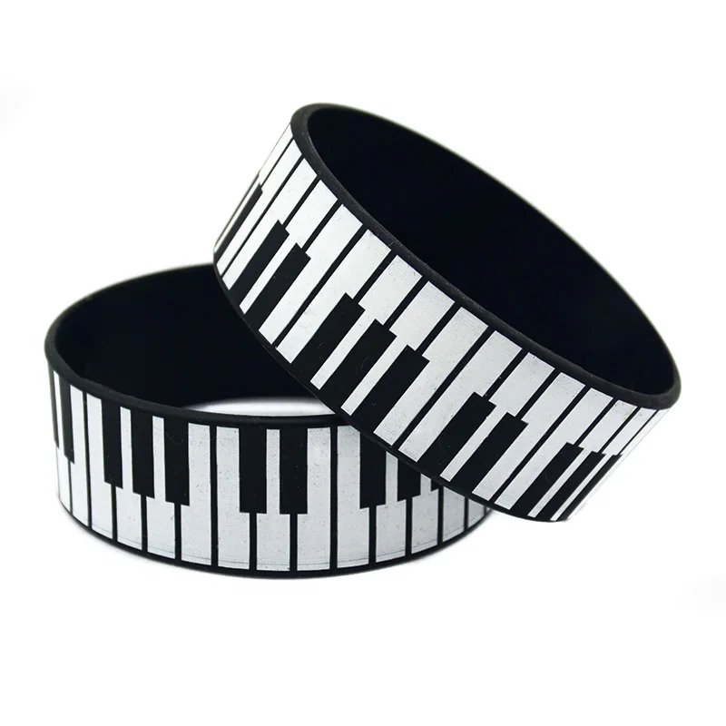 kf-Hc09fa6bcdda2465fbae5d861f79a51c2H 1 PC Piano Keys Silicone Bracelet 1 Inch Wide Printed Logo - Image 1