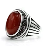 Natural Red Agate S925 Silver Handmade Men's Ring - Jewelry Accessory - Image 2