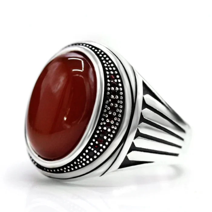 Natural Red Agate S925 Silver Handmade Men's Ring - Jewelry Accessory - Image 2