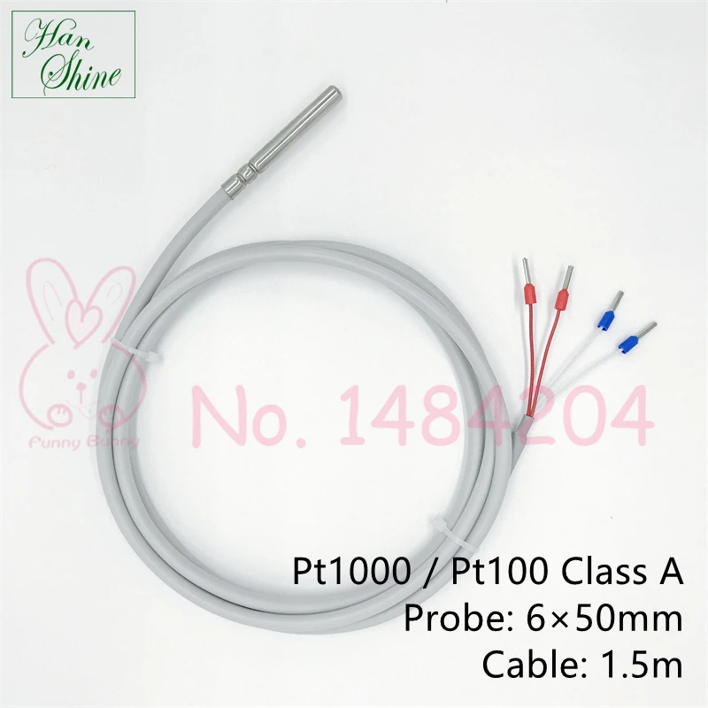 kf-S068bcef7a66b410aa93221fd810cbb81Y Pt100 / PT1000 Class A Temperature Sensor -50 ~ 260°C 6mm * 50mm Resistant Probe 4 Wire 1.5m Silicone Cable Waterproof Oil Proof - Image 1