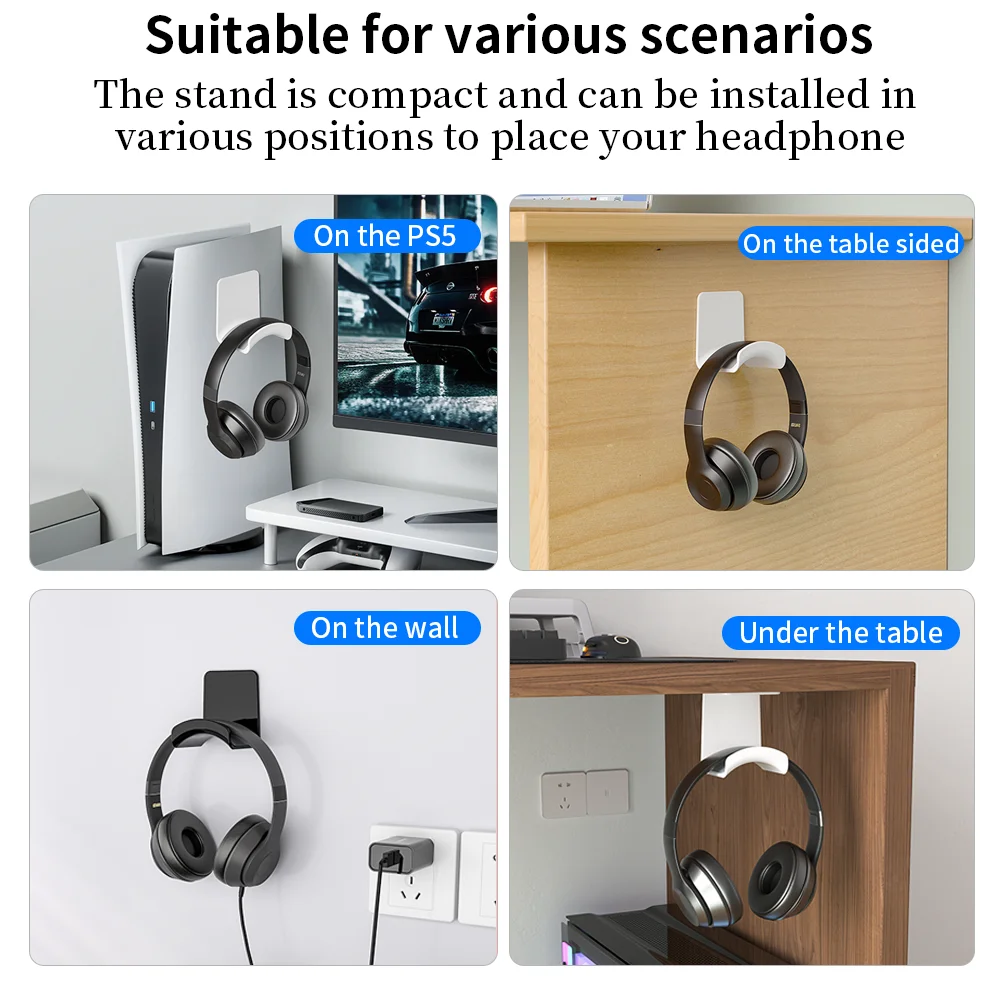 kf-S081e09eeeacc40908bdfb58313014267v Universal Headphone Stand No Punching Plastic Wall Mount Hanger Under Desk Headset Rack Holder Support for Gaming Earphone - Image 3