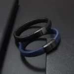 Simple Style Men's Handwoven Leather Bracelet Black High Quality Metal Buckle Fashionable Casual Wristband Gift for Husband