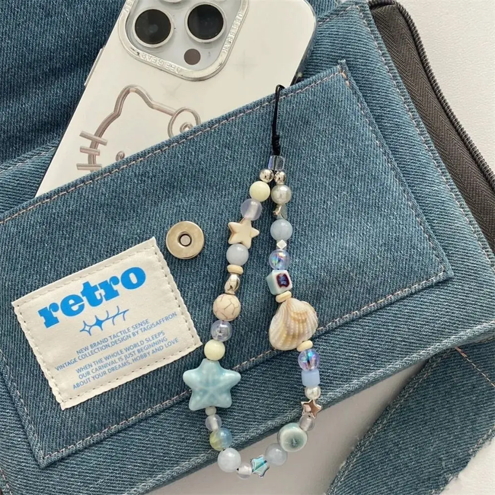 kf-S112e3c9527d34107bc0e33b7177d1043P Star Pearl Beaded Phone Chain Phone Charms Hanging Cord Phone Strap Anti-Lost Wrist Strap Mobile Lanyard Phone Pendant - Image 1