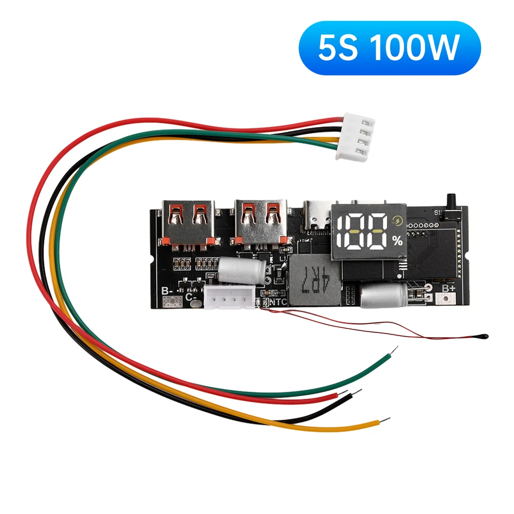 kf-S144920bc4163423584542e5c80f271ee9 QC3.0 PD2.0 LED 4 Port USB 3S 4S 5S 65W 100W Micro/Type-C USB Mobile Power Bank 18650 Charging Module Circuit Protection - Image 1