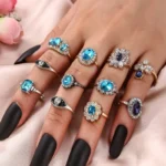 New Bohemian Hollow Carved Crystal Ring Set Flower Sunflower Moon Sun Vintage Water Drop Ring Fashion Jewelry for Women Gifts - Image 3