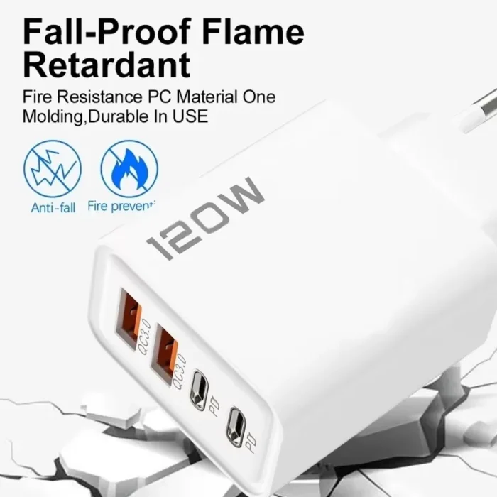 120W 4 Port USB Type C Charger Fast Charging Data Cable USB Phone Charger Adapter for Samsung IPhone Xiaomi Huawei Wall Charger - Image 4