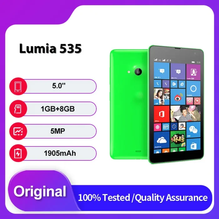 Original Unlocked Lumia 535 Single/Dual Sim GSM 900/1800 Bluetooth Mobile Phone Russian Arabic Hebrew languages Made in Finland - Image 1