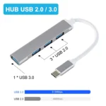 New USB 3.0 Hub 4 Port USB Hub High Speed Type C Splitter 5Gbps For PC Computer Accessories Multiport HUB 4 USB 3.0 2.0 Ports - Image 2