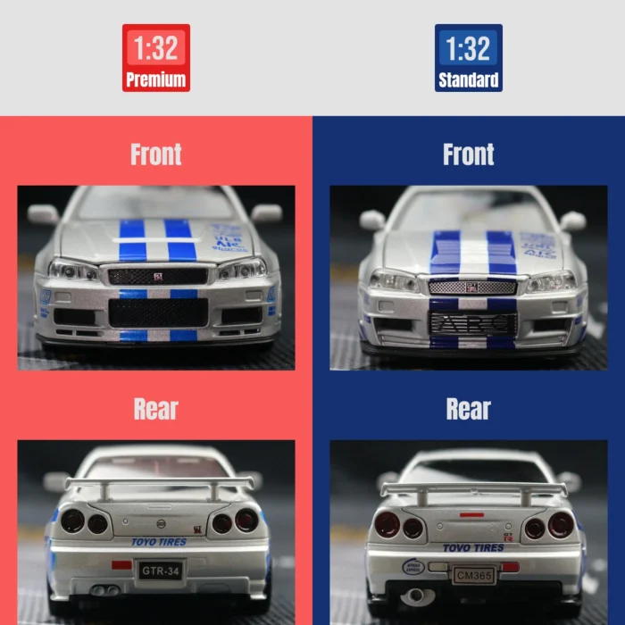 1/32 Nissan Skyline GTR R34 JDM Toy Car Model Diecast Vehicle Miniature Sound & Light Pull Back Collection Gift Children Boy - Image 5