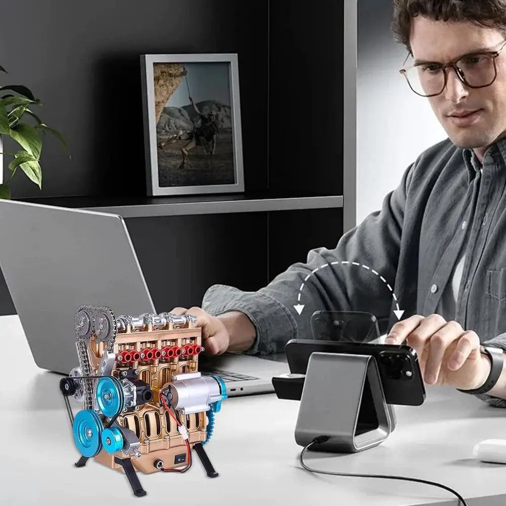 kf-S3249a96a8cfa4cac8a6cdff434388a645 Car Engine Model Resin 4-Cylinder Car V8 Engine Model Sculpture Handmade Desktop Engine Block Ornament Gift For Car Enthusiasts - Image 1