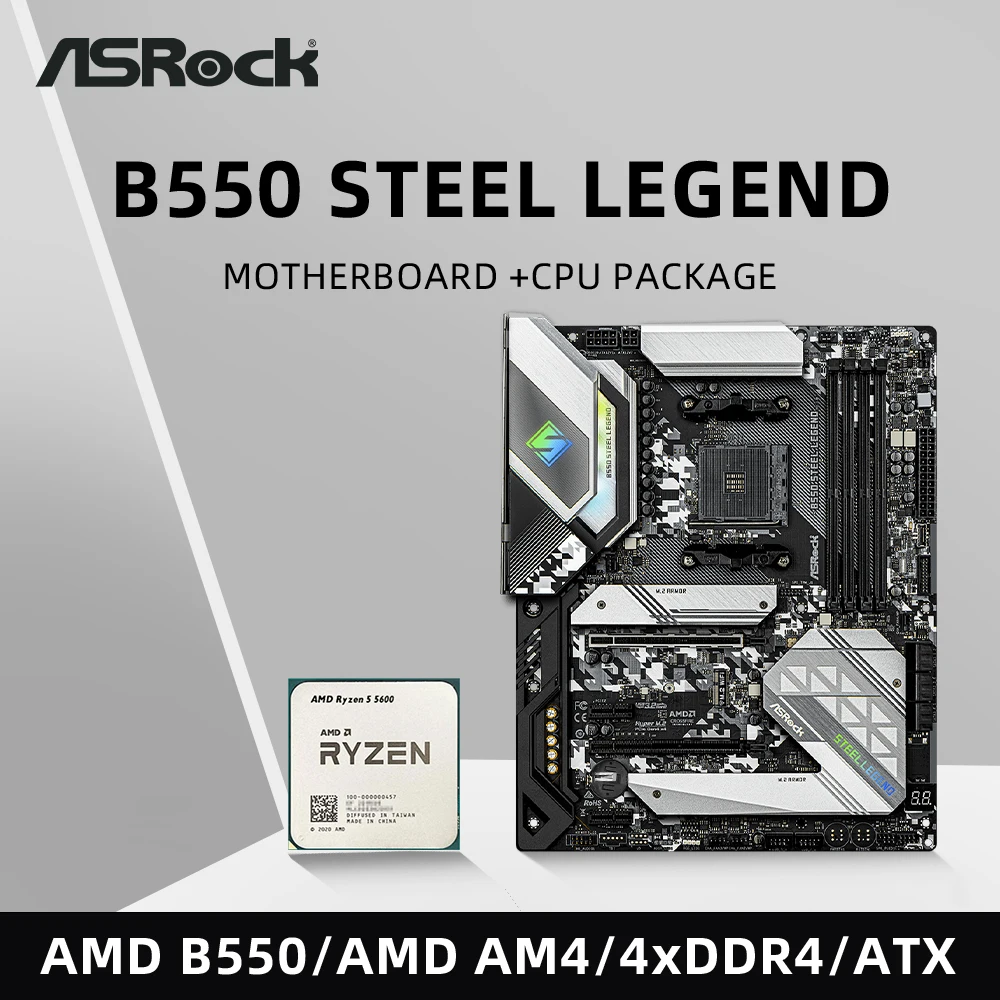 kf-S382a067bac724a7b9235a98ffa9adc2b0 ASRock B550 Steel Legend Motherboard Set Kit with Ryzen 5 5600 CPU 4xDDR4 4733MHz M.2 NVME HDMI AMD B550 ATX AM4 Mainboard - Image 1