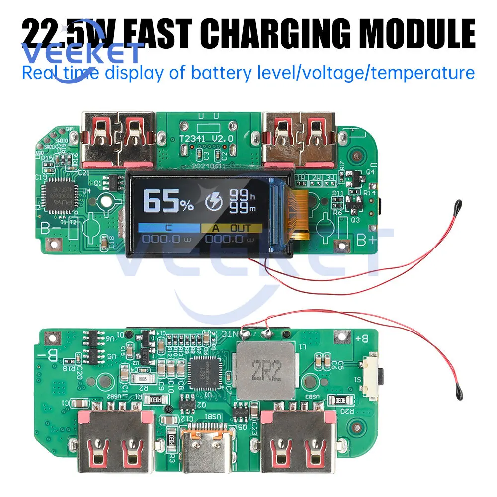 kf-S38d9d694d6cc4142a9879fe921cefa05W 22.5W Fast Charging Digital Display Power Bank Mainboard TFT Color Screen DIY Module Supports PD QC SCP VOOC for Mobile Devices - Image 1