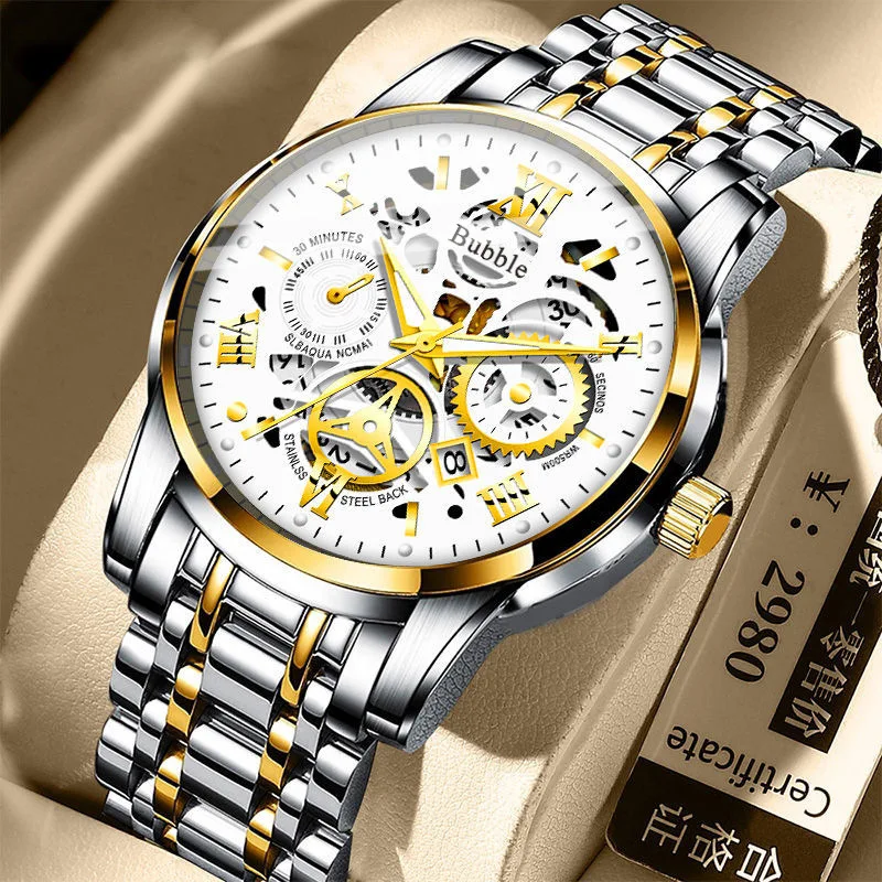 kf-S41685e932c66425f8bc1f6c049db61a0Y UTHAI L93 Watch For Men Trendy High end Light Luxury Versatile Quartz Watches Waterproof Roman Hollow Male's Clock Watch - Image 1