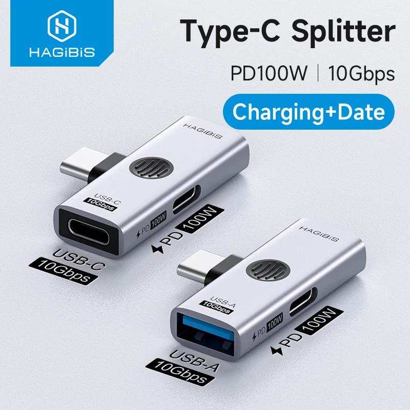 kf-S43bd0663ed624a4e902154c773a67de66 Hagibis Dual USB C Adapter 1 in 2 Out Splitter with 100W Charging Port USB C to Headphone OTG Converter for iPad iPhone Macbook - Image 1