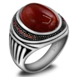 Natural Red Agate S925 Silver Handmade Men's Ring - Jewelry Accessory