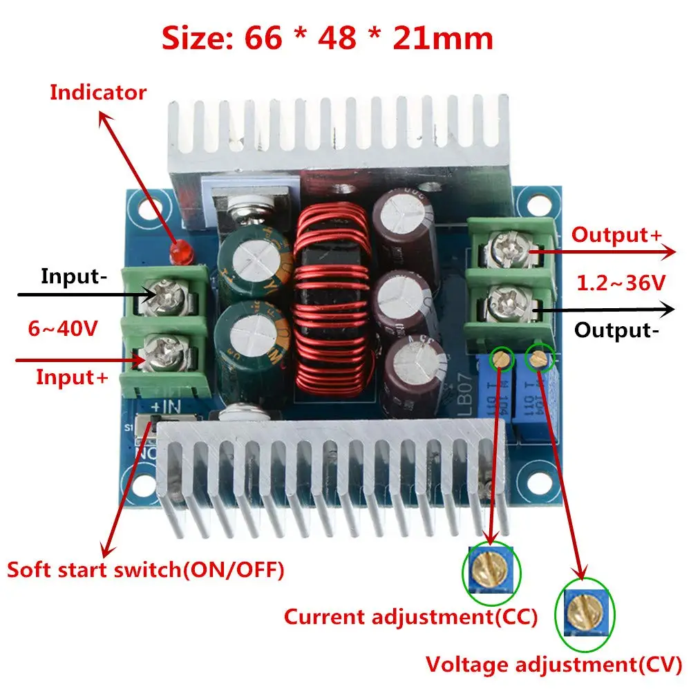 kf-S4a8d031a3778480c9762bc97cbc8fac4y 20A 300W CC CV Step Down Module Adjustable DC 6-40V to 1.2-36V Voltage Regulator Buck Converter Constant Current Power Supply - Image 1