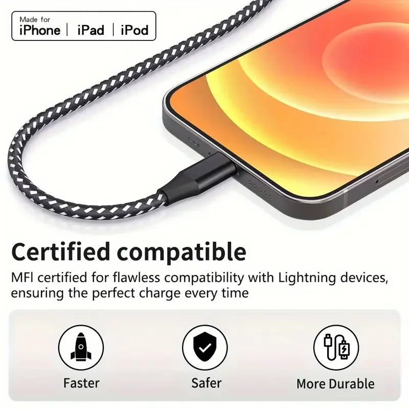 kf-S4aa2c53d7e9b4c76af024ce91219e7458 LAIHONEN Nylon Braided USB A To Lightning MFi Certified 1m 2m 3m Cable for iPhone 11 12 13 14 Pro XS Max XR X 6S 7 8 Plus SE - Image 3