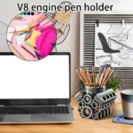 Pen Holder Resin V8 Car Engine Pen Holder Unique Stationery Organizer for Home Office Decor Desktop Ornament with Auto Engine - Image 3
