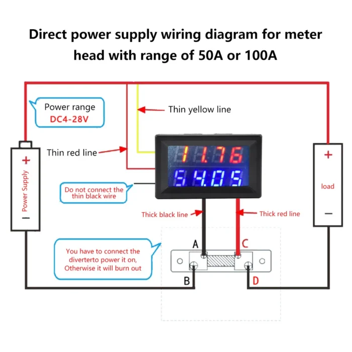 DC 0~100V/200V LED Digital Voltmeter Ammeter Car Motocycle Voltage Current Meter Volt Detector Tester 10A/50A/100A with Shunt - Image 3