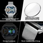 POEDAGAR Top Fashion Men Clock Rectangle Waterproof Date Week LED Man Watch Electronic Mesh Stainless Steel Quartz Men's Watches - Image 4