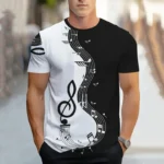 Retro Men'S T-Shirt 3d Music Notes Printed Men Clothing Daily Casual Short Sleeve Street Designer Tees Top Loose Oversized Shirt - Image 2