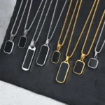 Stylish Men's Black Enamel Necklaces,Stainless Steel Geometric Square Pendant,Minimalist Casual Collar Jewelry Gift - Image 6