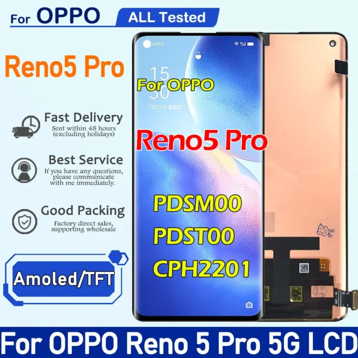 6.55" AMOLED/TFT For Oppo Reno5 Pro LCD Display Screen Touch Panel Digitizer For Reno 5 Pro 5G PDSM00 PDST00 CPH2201 Display - Image 1