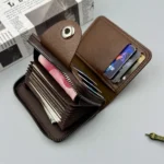 Multi-Slot Card Holder Vintage Small Wallet Women Men Business Bank Credit Card Bag Male Coin Pouch Solid Leather Zipper Wallet - Image 3