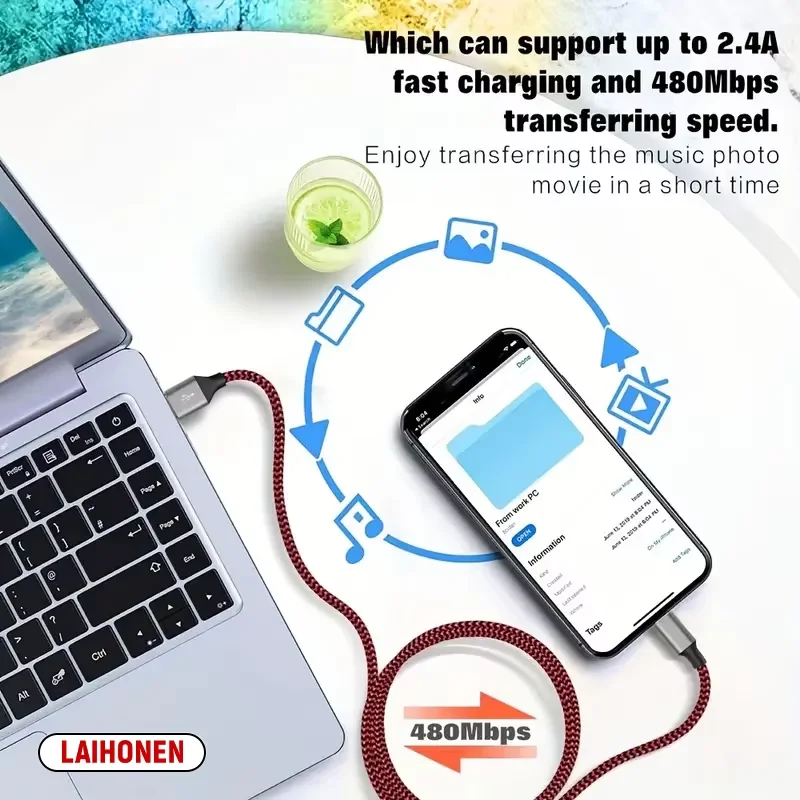 kf-S73bf6a82546e49b5b56af853cb4ffc0d5 LAIHONEN Nylon Braided USB A To Lightning MFi Certified 1m 2m 3m Cable for iPhone 11 12 13 14 Pro XS Max XR X 6S 7 8 Plus SE - Image 5