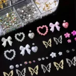12Grids-Box Mixed 3d Alloy Hollow Butterfly Nail Charms With Mini Acrylic Flower+Round Diamond Nail Art DIY Manicure Supplies - Image 5