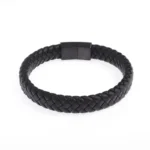 Trendy Single Layer Black Hand Woven Leather Bracelet with Metal Magnetic Closure Men's Business Jewelry Birthday Gift - Image 5