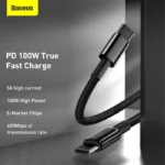 Baseus PD 100W Type-C to Type-C Cable for Huawei Xiaomi 5A Fast Charger for MacBook iPad ApplebookPro Quick Charger Data Cable - Image 2