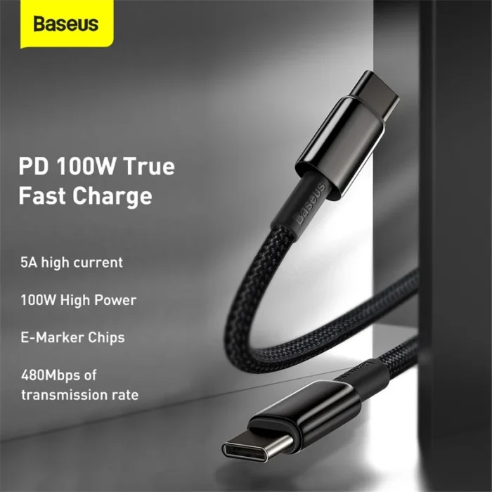 Baseus PD 100W Type-C to Type-C Cable for Huawei Xiaomi 5A Fast Charger for MacBook iPad ApplebookPro Quick Charger Data Cable - Image 2
