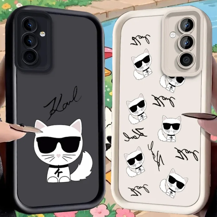 Little White Cat Case for Samsung Galaxy S25 Ultra Plus S24 S23 S22 S21 S20 FE A73 A72 A71 A56 A55 A54 5G A52 A52S A51 4G Cover - Image 1