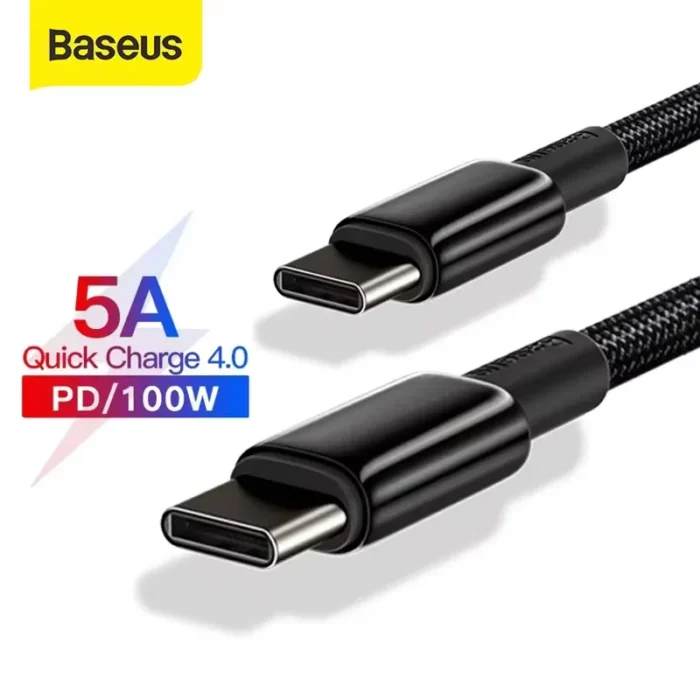 Baseus PD 100W Type-C to Type-C Cable for Huawei Xiaomi 5A Fast Charger for MacBook iPad ApplebookPro Quick Charger Data Cable - Image 1