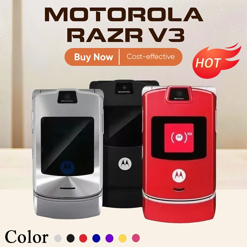 kf-Sa04ed6b1a4564e80b449cd6c64cd3157I Motorola Razr V3 Original Unlocked Flip Bluetooth Double Telephone Advanced Screen Called Quick GSM 850/ 900/ 1800 /1900 - Image 1