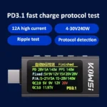 KWS-X1 4V-30V 12A Type C Tester Voltmeter Ammeter TYPE-C Fast Charge Detection Trigger Capacity Measurement Ripple Measurement - Image 4