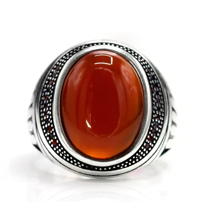 Natural Red Agate S925 Silver Handmade Men's Ring - Jewelry Accessory - Image 3