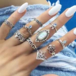 New Bohemian Hollow Carved Crystal Ring Set Flower Sunflower Moon Sun Vintage Water Drop Ring Fashion Jewelry for Women Gifts - Image 4