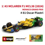 Bburago 1:43 2024 Mclaren MCL38 Miami Monaco F1 Formula Car Die Cast Vehicles Collectible Model Racing Toys - Image 2