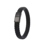 Trendy Single Layer Black Hand Woven Leather Bracelet with Metal Magnetic Closure Men's Business Jewelry Birthday Gift - Image 6