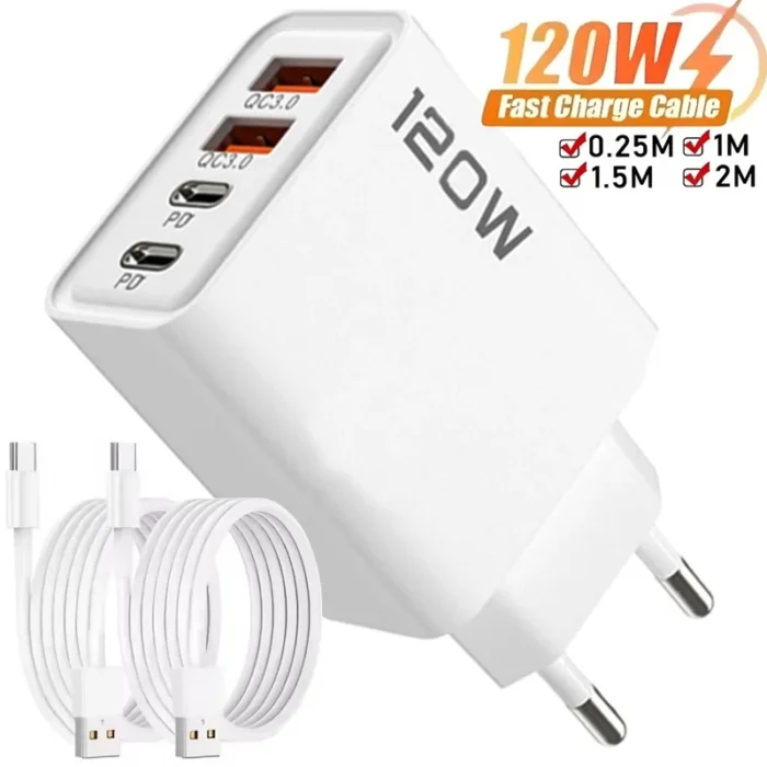 120W 4 Port USB Type C Charger Fast Charging Data Cable USB Phone Charger Adapter for Samsung IPhone Xiaomi Huawei Wall Charger - Image 1