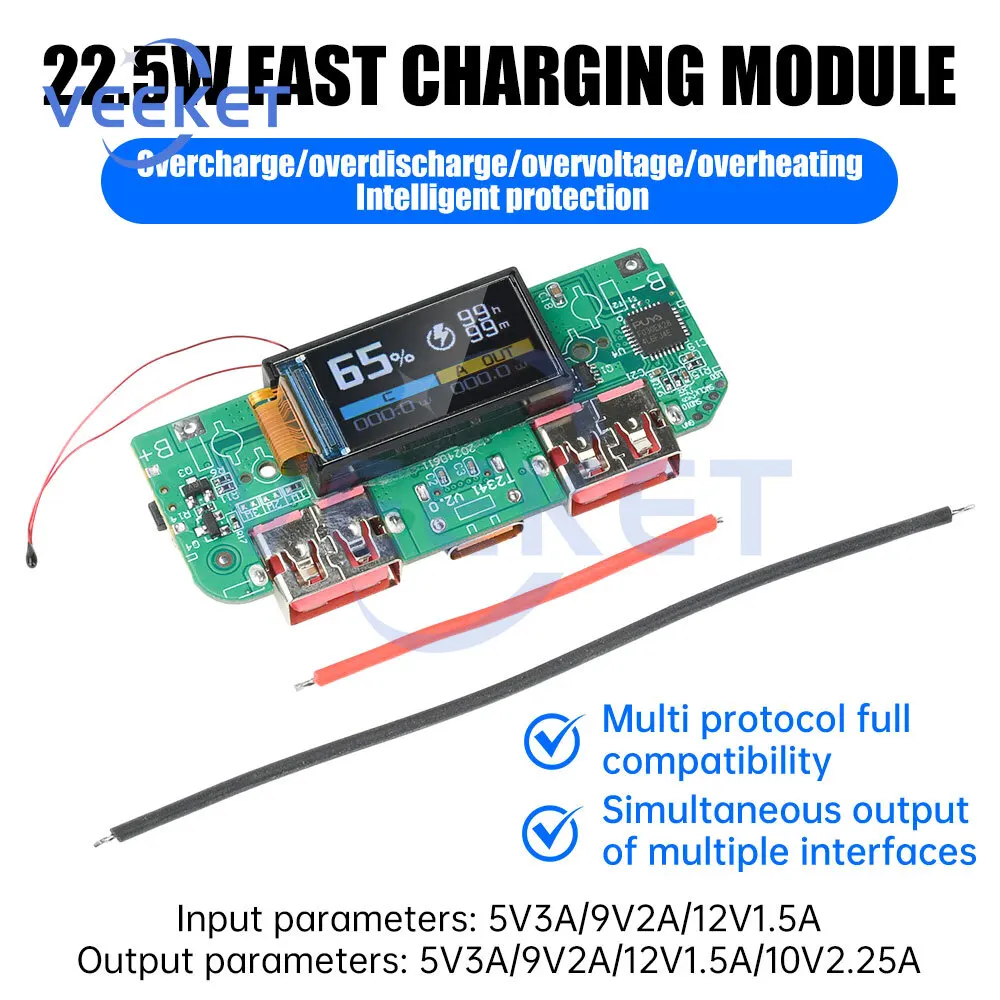 kf-Sc606a2963b3444059f4e94f31df062d6E 22.5W Fast Charging Digital Display Power Bank Mainboard TFT Color Screen DIY Module Supports PD QC SCP VOOC for Mobile Devices - Image 3