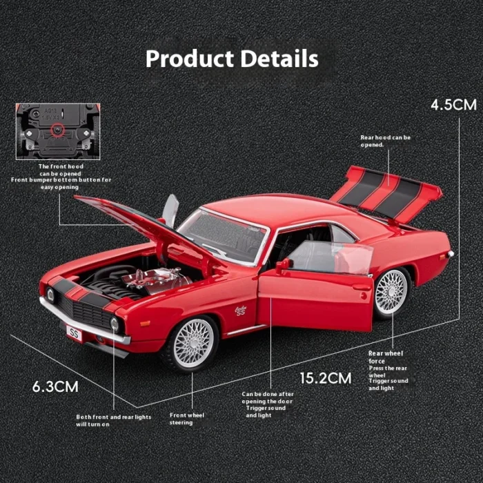 Diecast 1:32 Scale Camaros SS alloy sports car model with sound and light Pullback metal toy car gift children boy miniature - Image 2