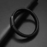 Simple Style Men's Handwoven Leather Bracelet Black High Quality Metal Buckle Fashionable Casual Wristband Gift for Husband - Image 3